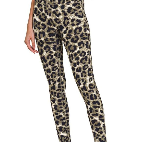 Travel Passions - Dark Olive Leopard Print High Waisted Leggings - Picture 2 of 5